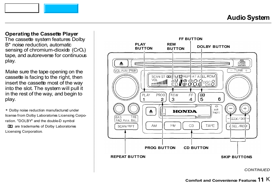 Audio system | HONDA 2000 CR-V - Owner's Manual User Manual | Page 320 / 322