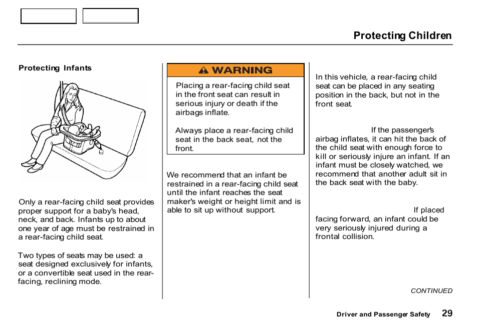 Protecting children | HONDA 2000 CR-V - Owner's Manual User Manual | Page 33 / 322