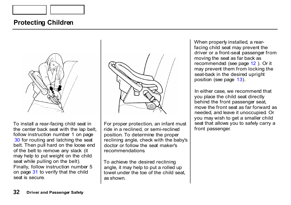Protecting children | HONDA 2000 CR-V - Owner's Manual User Manual | Page 36 / 322