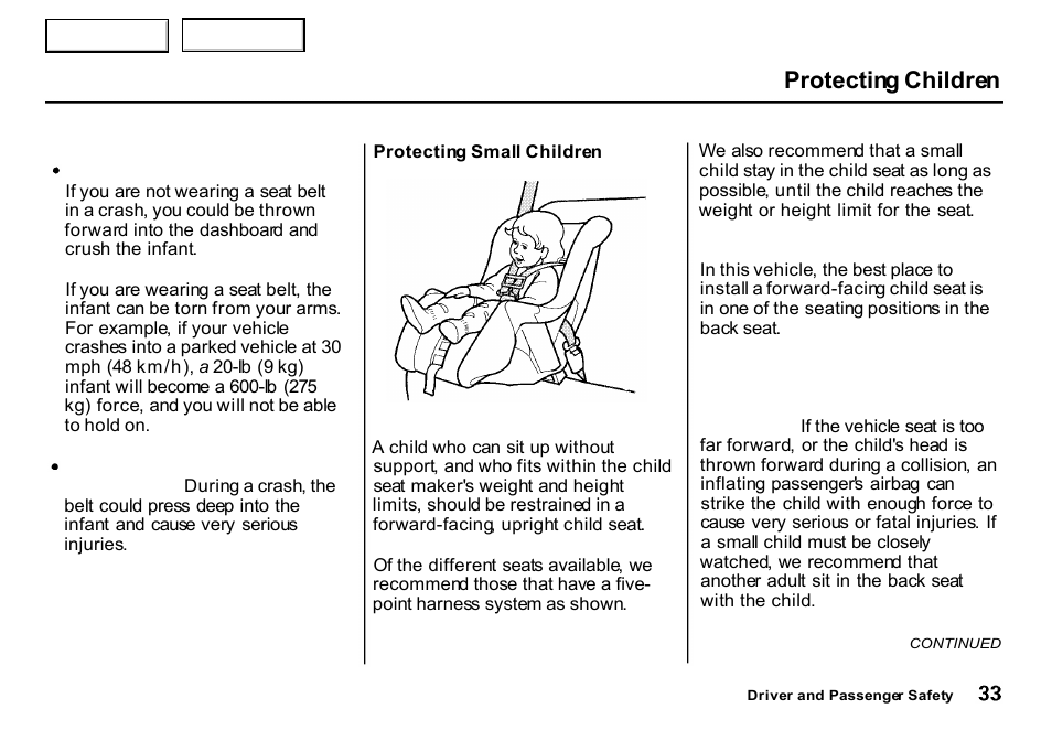 Protecting children | HONDA 2000 CR-V - Owner's Manual User Manual | Page 37 / 322
