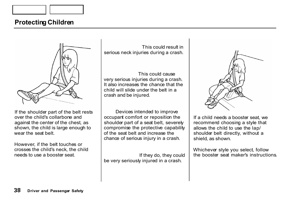 Protecting children | HONDA 2000 CR-V - Owner's Manual User Manual | Page 42 / 322