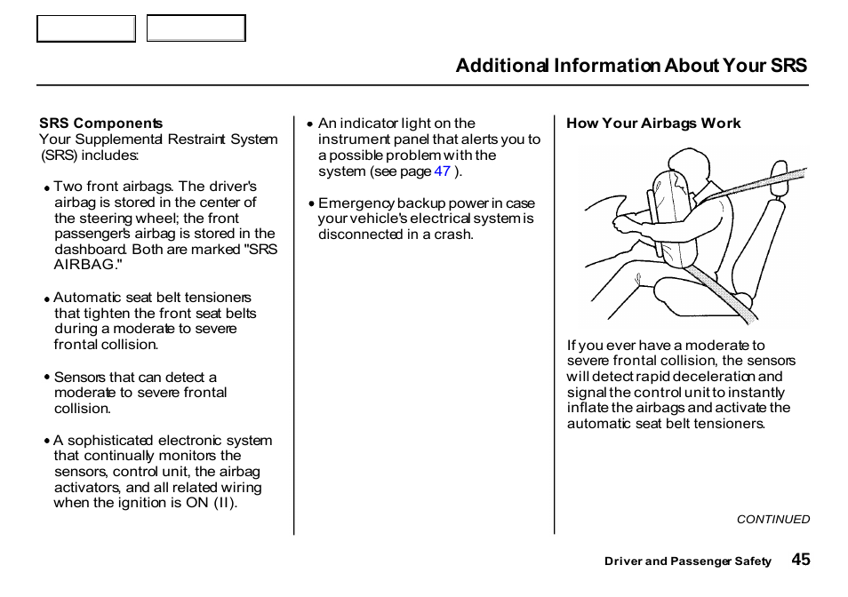 Additional information about your srs | HONDA 2000 CR-V - Owner's Manual User Manual | Page 49 / 322