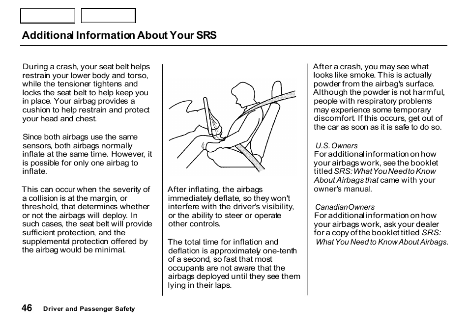 Additional information about your srs | HONDA 2000 CR-V - Owner's Manual User Manual | Page 50 / 322