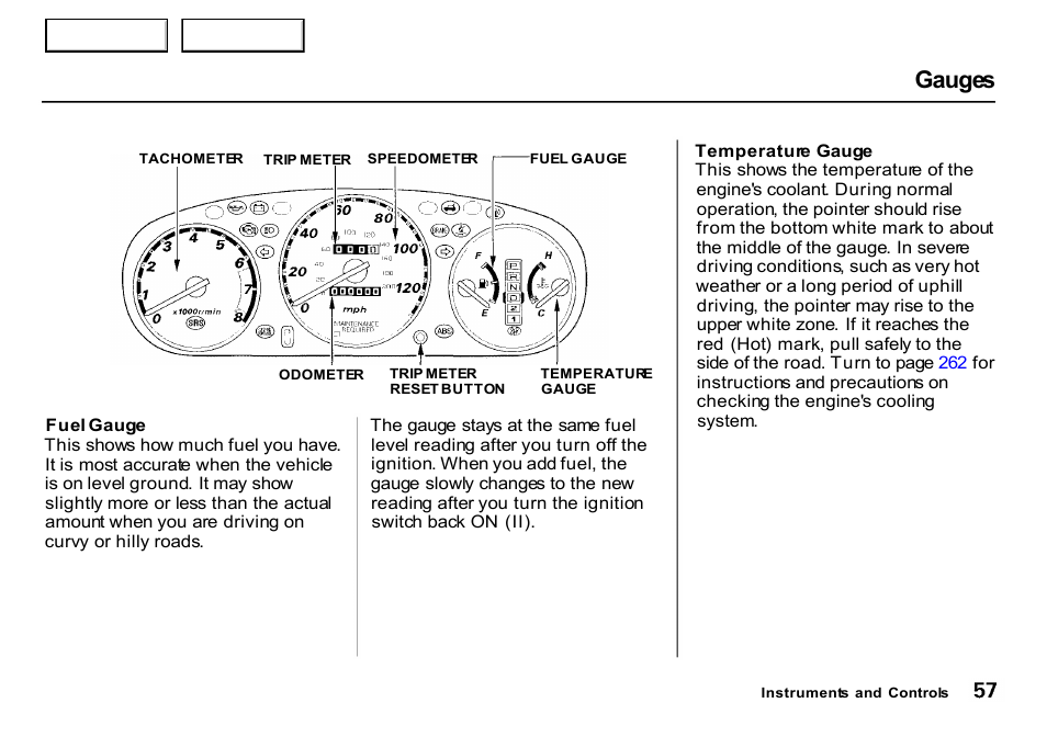 Gauges | HONDA 2000 CR-V - Owner's Manual User Manual | Page 61 / 322