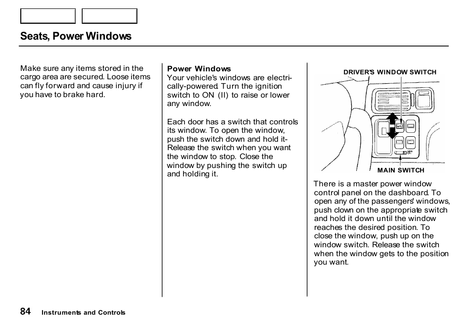 Seats, power windows | HONDA 2000 CR-V - Owner's Manual User Manual | Page 88 / 322