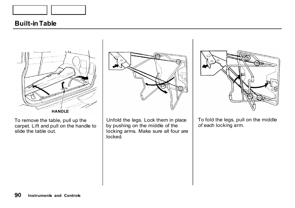 Built-in table | HONDA 2000 CR-V - Owner's Manual User Manual | Page 94 / 322