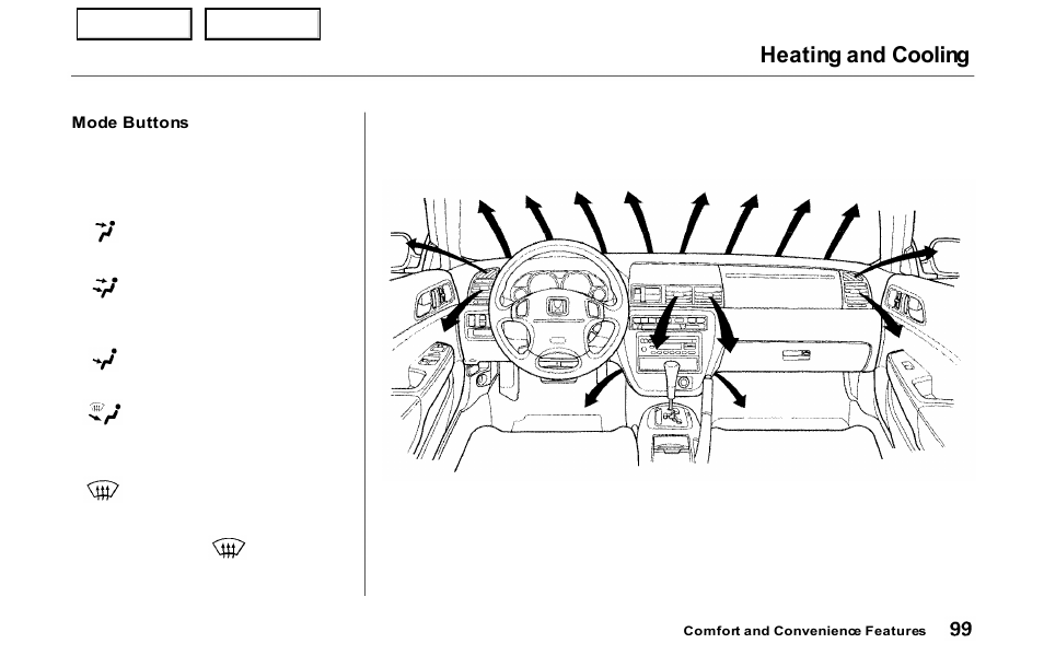 Heating and cooling | HONDA 2000 Prelude - Owner's Manual User Manual | Page 102 / 293