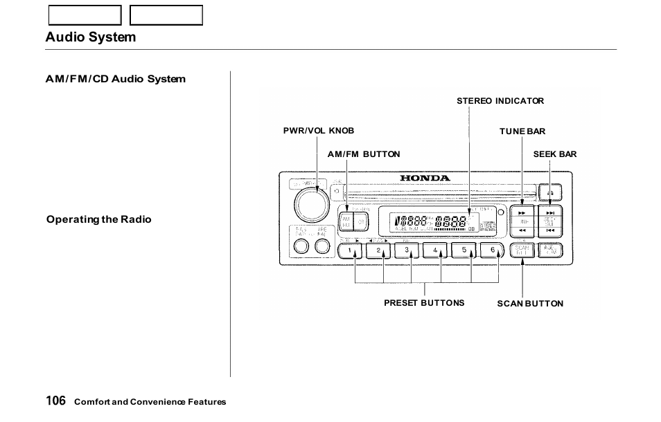 Audio system | HONDA 2000 Prelude - Owner's Manual User Manual | Page 109 / 293