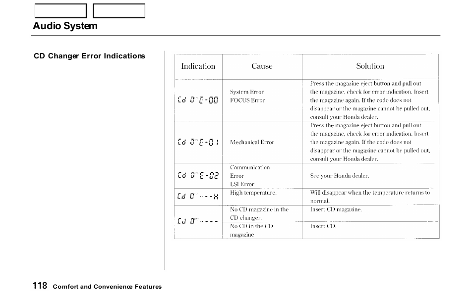 Audio system | HONDA 2000 Prelude - Owner's Manual User Manual | Page 121 / 293