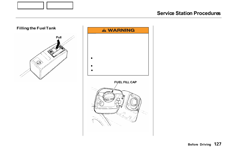 Service station procedures | HONDA 2000 Prelude - Owner's Manual User Manual | Page 130 / 293