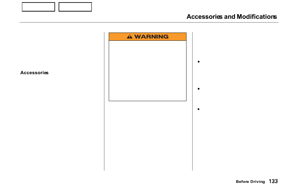 Accessories and modifications | HONDA 2000 Prelude - Owner's Manual User Manual | Page 136 / 293