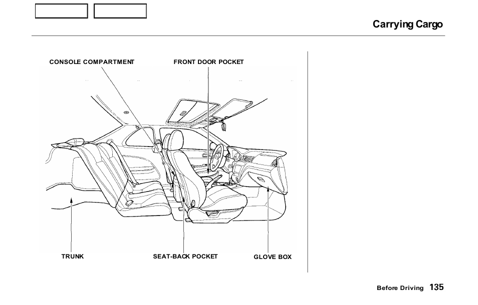 Carrying cargo | HONDA 2000 Prelude - Owner's Manual User Manual | Page 138 / 293