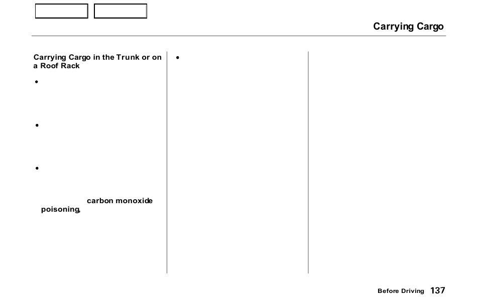 Carrying cargo | HONDA 2000 Prelude - Owner's Manual User Manual | Page 140 / 293