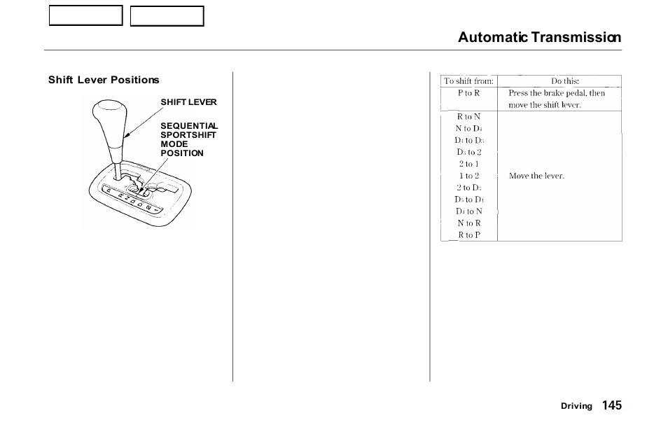 Automatic transmission | HONDA 2000 Prelude - Owner's Manual User Manual | Page 148 / 293