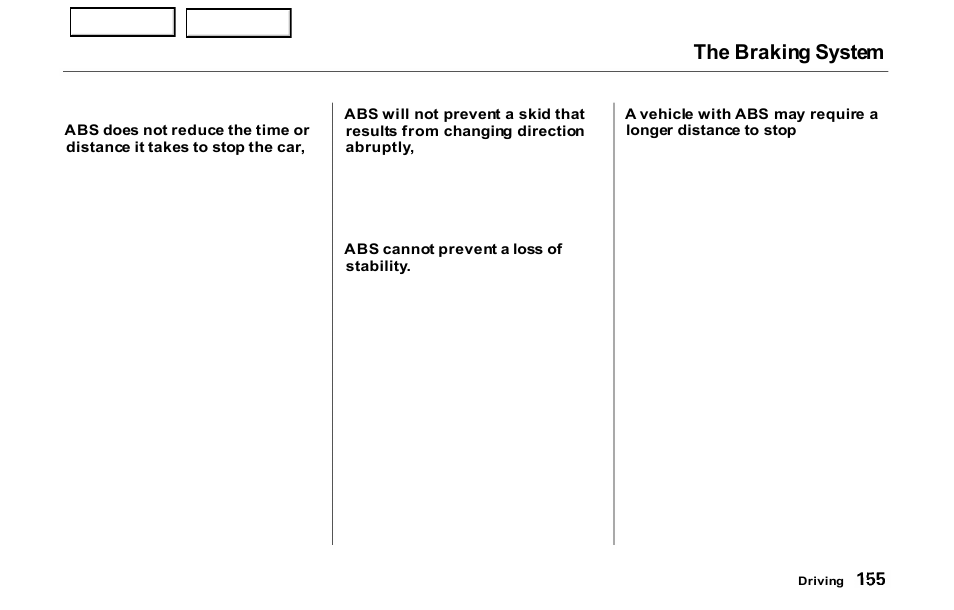 The braking system | HONDA 2000 Prelude - Owner's Manual User Manual | Page 158 / 293