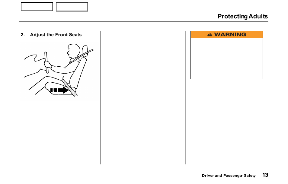 Protecting adults | HONDA 2000 Prelude - Owner's Manual User Manual | Page 16 / 293