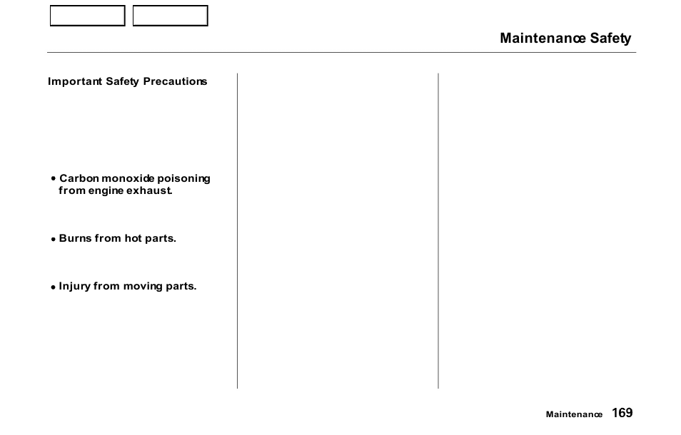 Maintenance safety | HONDA 2000 Prelude - Owner's Manual User Manual | Page 172 / 293