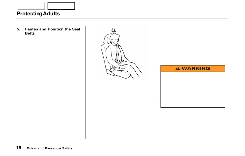 Protecting adults | HONDA 2000 Prelude - Owner's Manual User Manual | Page 19 / 293