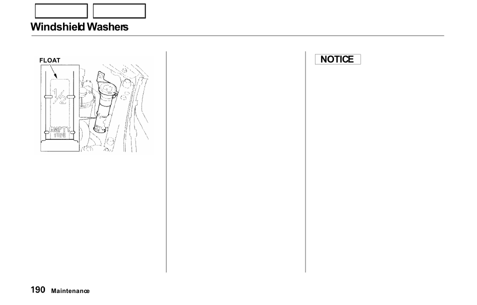 Windshield washers, Notice | HONDA 2000 Prelude - Owner's Manual User Manual | Page 193 / 293