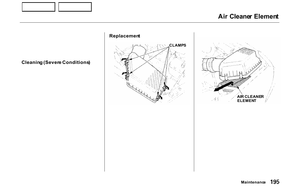 Air cleaner element | HONDA 2000 Prelude - Owner's Manual User Manual | Page 198 / 293