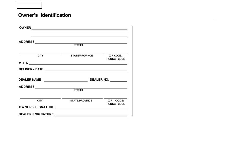 Owner's identification form, Owner's identification | HONDA 2000 Prelude - Owner's Manual User Manual | Page 2 / 293