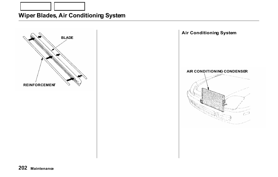 Wiper blades, air conditioning system | HONDA 2000 Prelude - Owner's Manual User Manual | Page 205 / 293