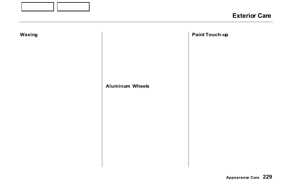 Waxing, Exterior care | HONDA 2000 Prelude - Owner's Manual User Manual | Page 232 / 293
