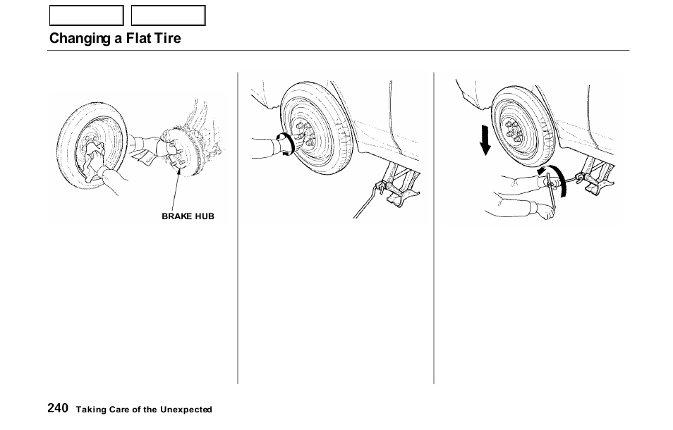 Changing a flat tire | HONDA 2000 Prelude - Owner's Manual User Manual | Page 243 / 293