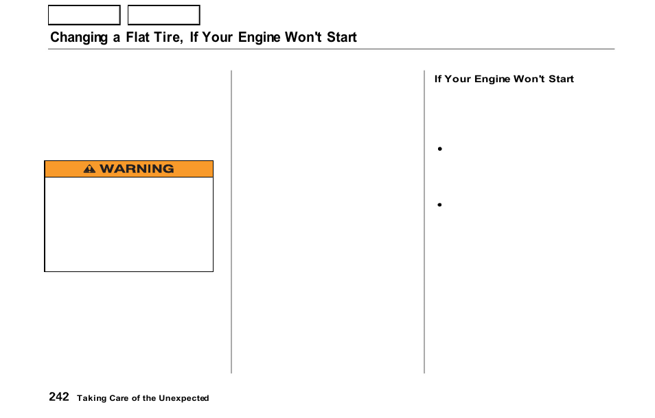 Changing a flat tire, if your engine won't start | HONDA 2000 Prelude - Owner's Manual User Manual | Page 245 / 293