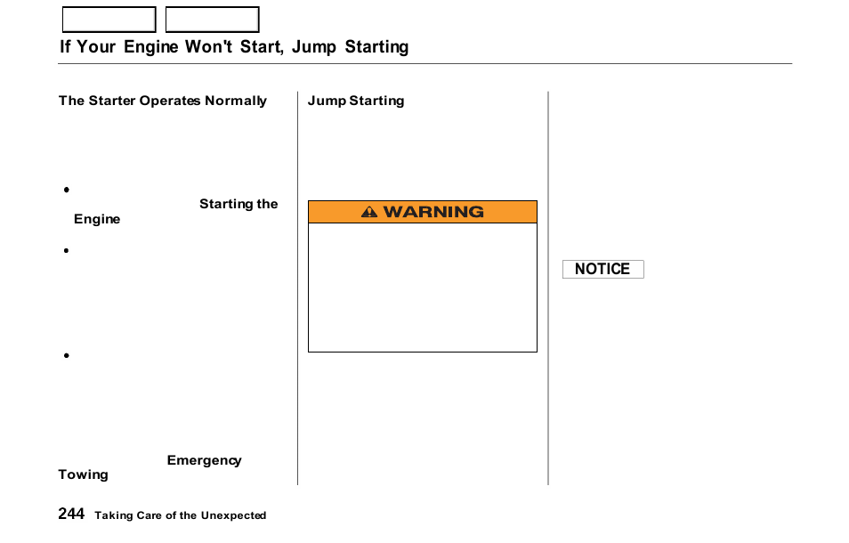 If your engine won't start, jump starting | HONDA 2000 Prelude - Owner's Manual User Manual | Page 247 / 293
