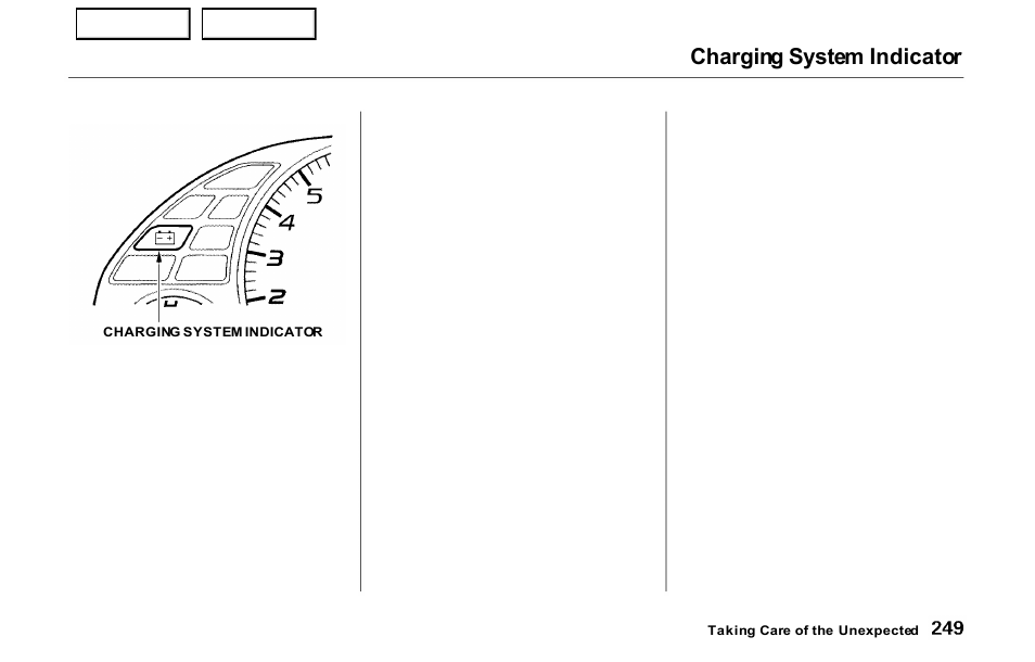 Charging system indicator | HONDA 2000 Prelude - Owner's Manual User Manual | Page 252 / 293