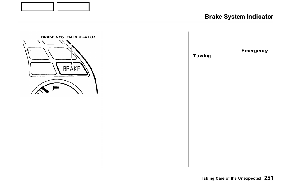 Brake system indicator | HONDA 2000 Prelude - Owner's Manual User Manual | Page 254 / 293