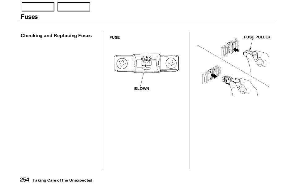 Fuses | HONDA 2000 Prelude - Owner's Manual User Manual | Page 257 / 293