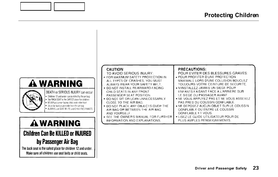 Protecting children | HONDA 2000 Prelude - Owner's Manual User Manual | Page 26 / 293