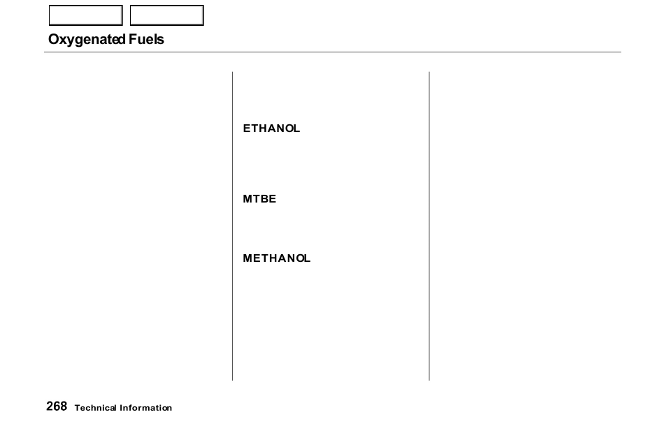 Oxygenated fuels | HONDA 2000 Prelude - Owner's Manual User Manual | Page 271 / 293