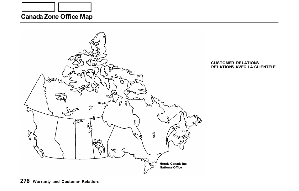 Canada zone office map | HONDA 2000 Prelude - Owner's Manual User Manual | Page 279 / 293