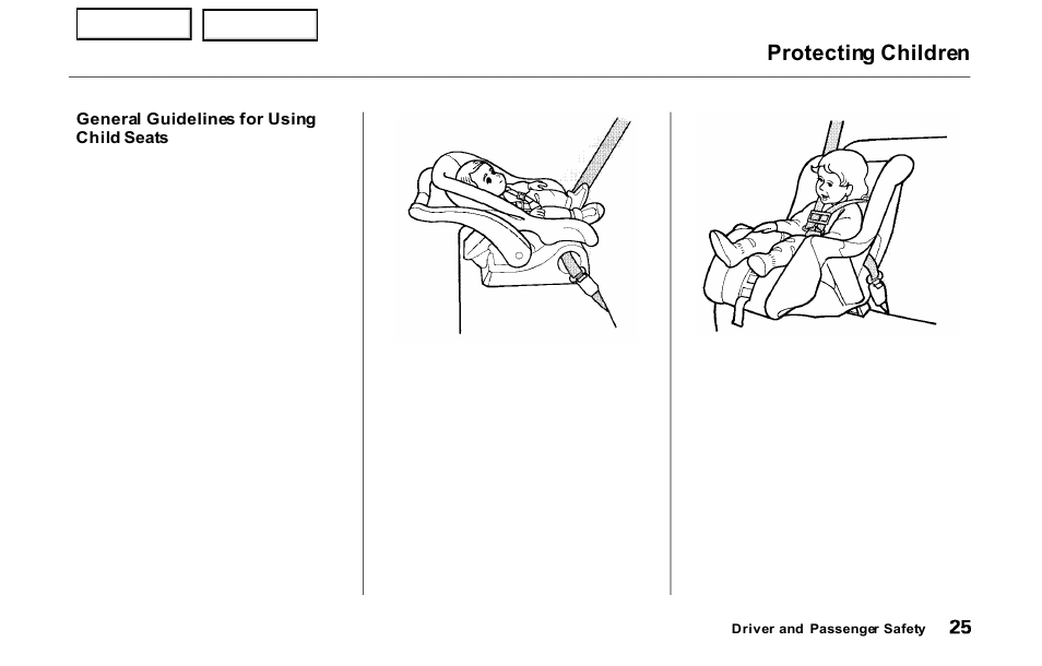 Seats, Protecting children | HONDA 2000 Prelude - Owner's Manual User Manual | Page 28 / 293