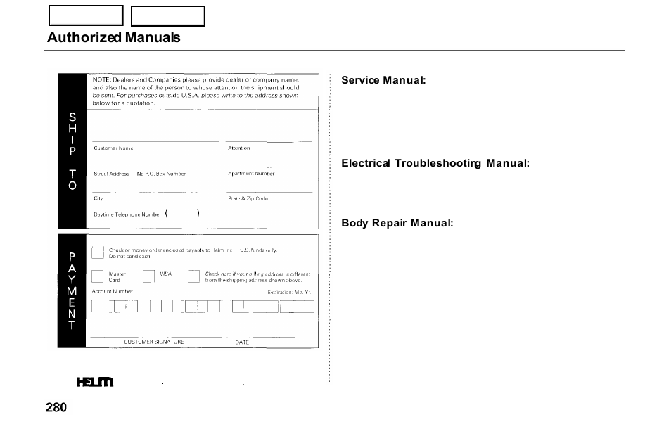 Authorized manuals | HONDA 2000 Prelude - Owner's Manual User Manual | Page 283 / 293