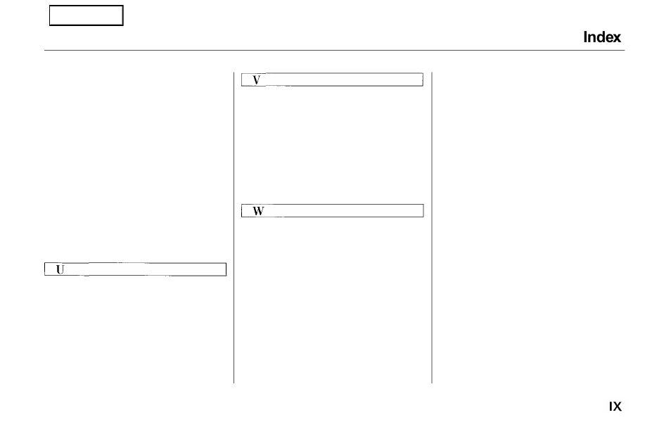 Index | HONDA 2000 Prelude - Owner's Manual User Manual | Page 292 / 293