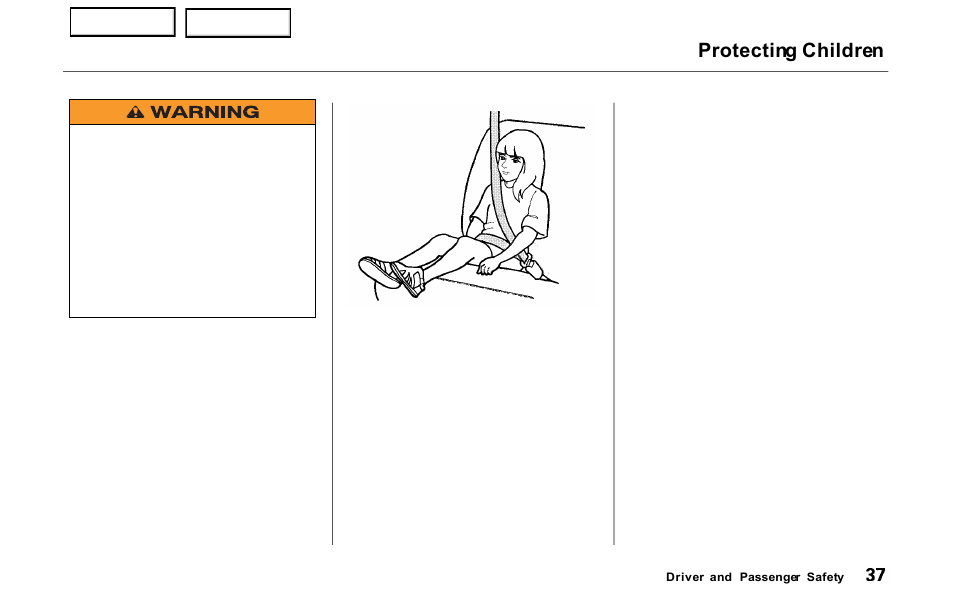 Protecting children | HONDA 2000 Prelude - Owner's Manual User Manual | Page 40 / 293
