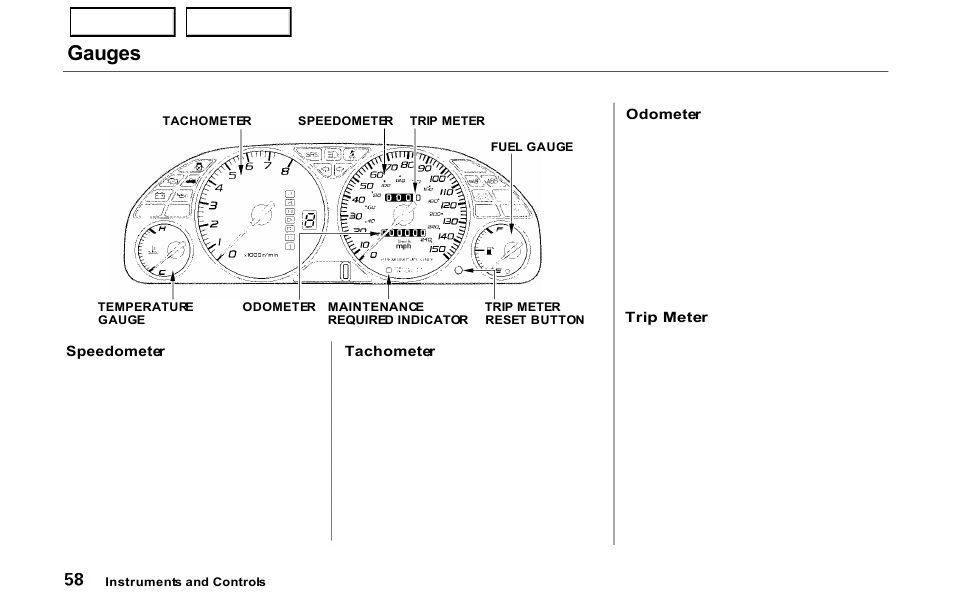 Gauges | HONDA 2000 Prelude - Owner's Manual User Manual | Page 61 / 293