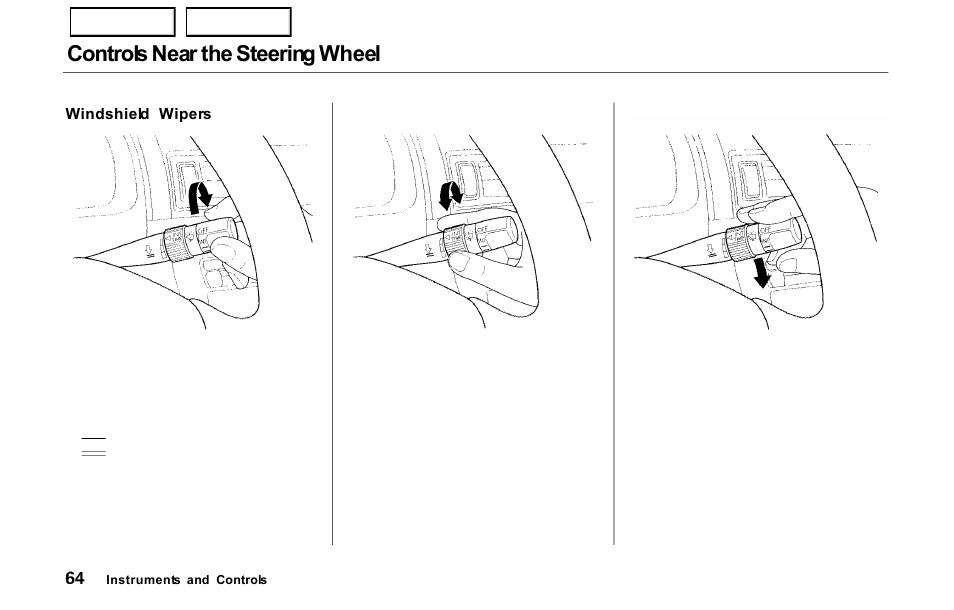 Controls near the steering wheel | HONDA 2000 Prelude - Owner's Manual User Manual | Page 67 / 293