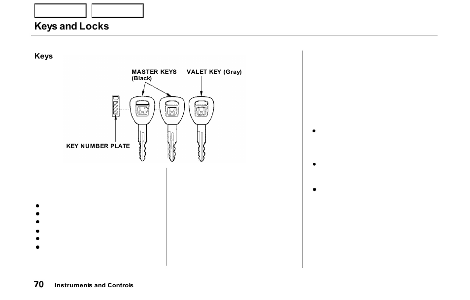 Keys and locks | HONDA 2000 Prelude - Owner's Manual User Manual | Page 73 / 293