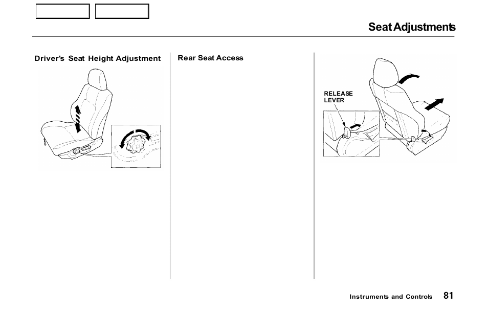 Seat adjustments | HONDA 2000 Prelude - Owner's Manual User Manual | Page 84 / 293