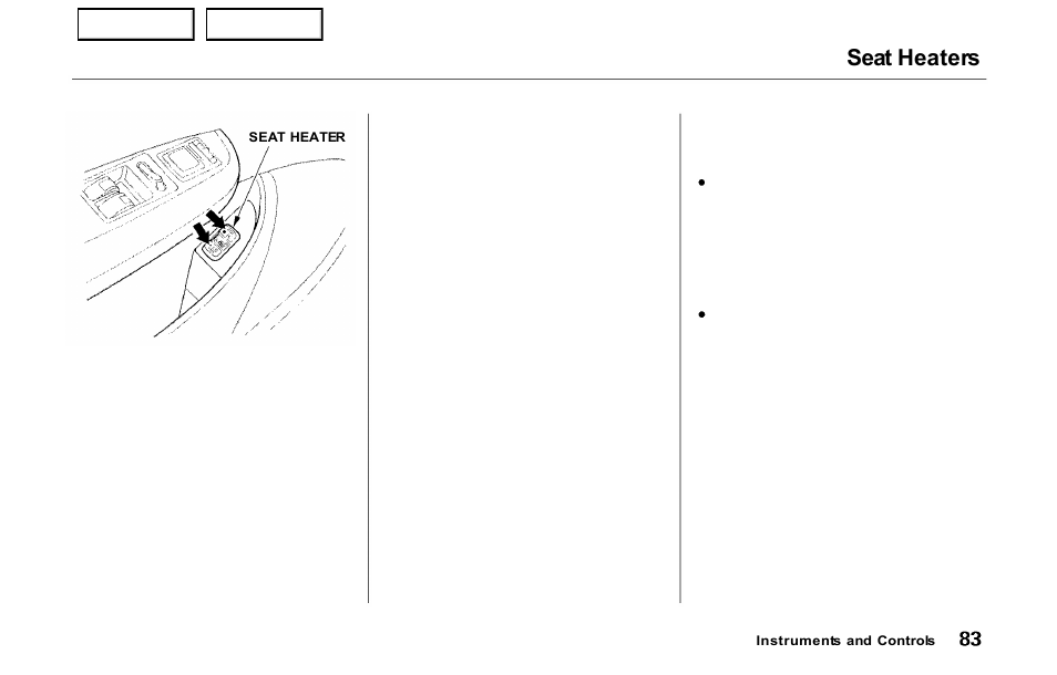 Seat heaters | HONDA 2000 Prelude - Owner's Manual User Manual | Page 86 / 293