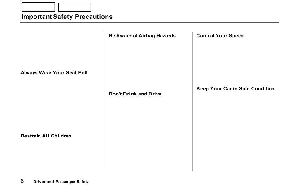 Important safety precautions | HONDA 2000 Prelude - Owner's Manual User Manual | Page 9 / 293