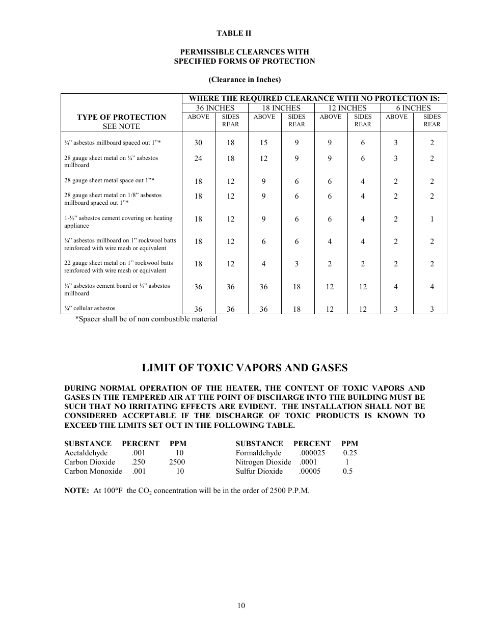 Permissible clearances, Limit of toxic vapors and gases | I.C.E. 3 OSDs User Manual | Page 11 / 26