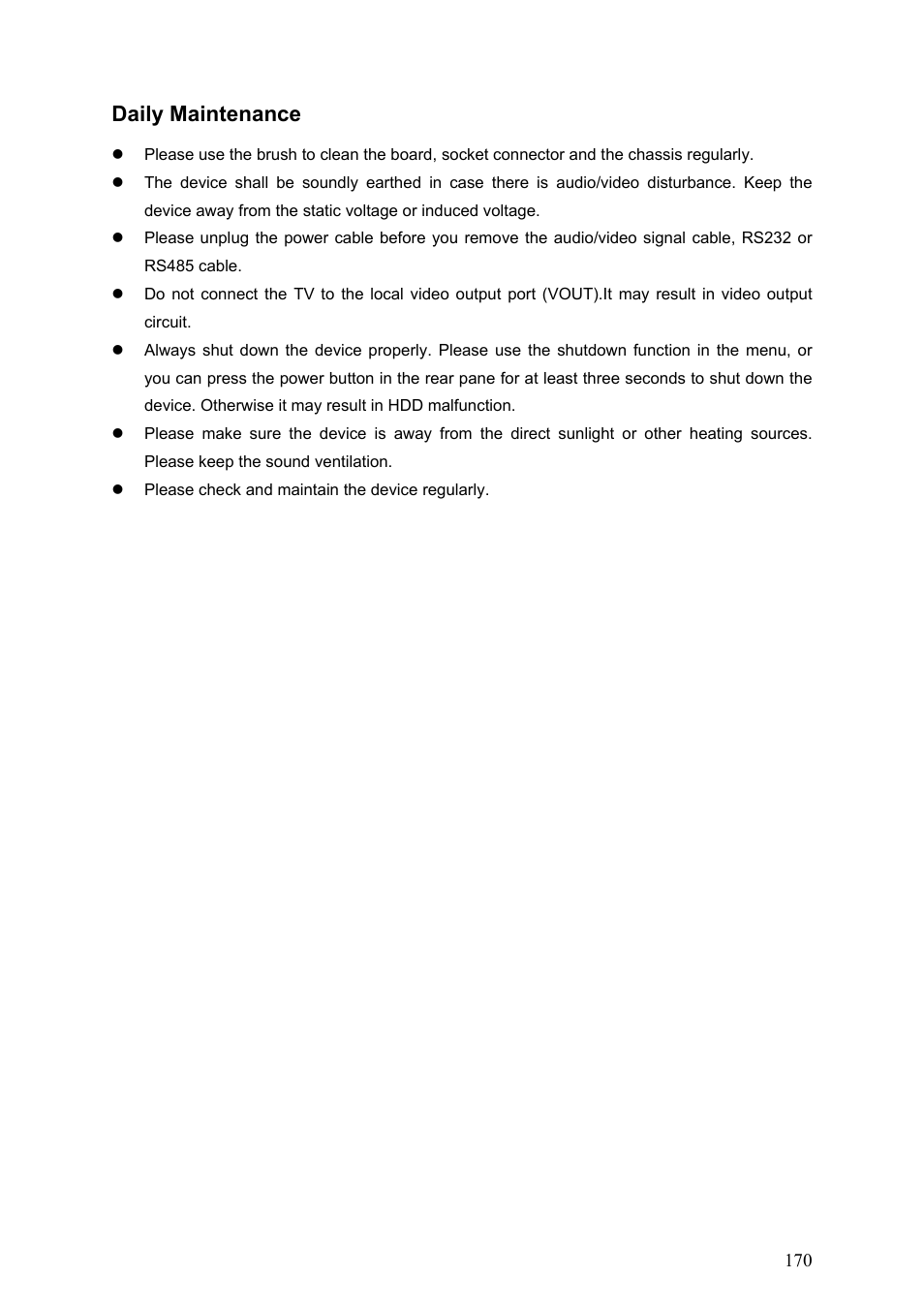 Daily maintenance | IC Realtime Max Series: 4/8/16 Channel D1 1.5U Standalone DVR User Manual | Page 180 / 197