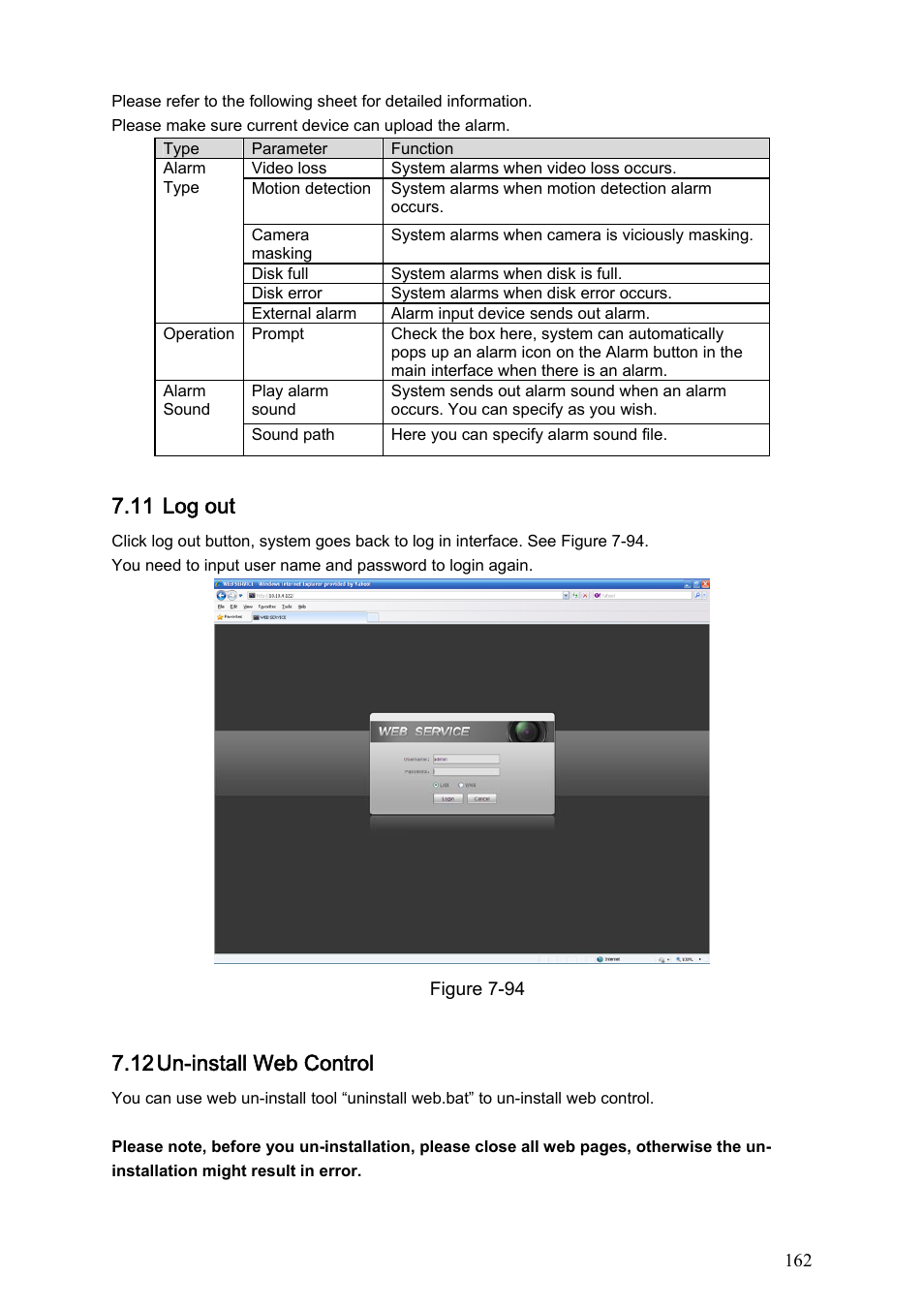 11 log out, 12 un-install web control | IC Realtime Flex Series: 8-CH High Performance H.264E 2U DVR with DVD-RW User Manual | Page 172 / 195