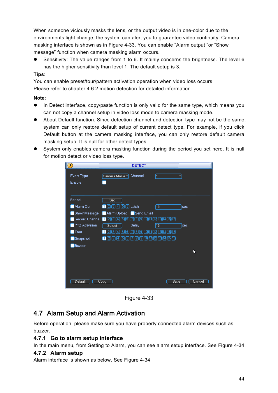 7 alarm setup and alarm activation | IC Realtime Flex Series: 8-CH High Performance H.264E 2U DVR with DVD-RW User Manual | Page 54 / 195